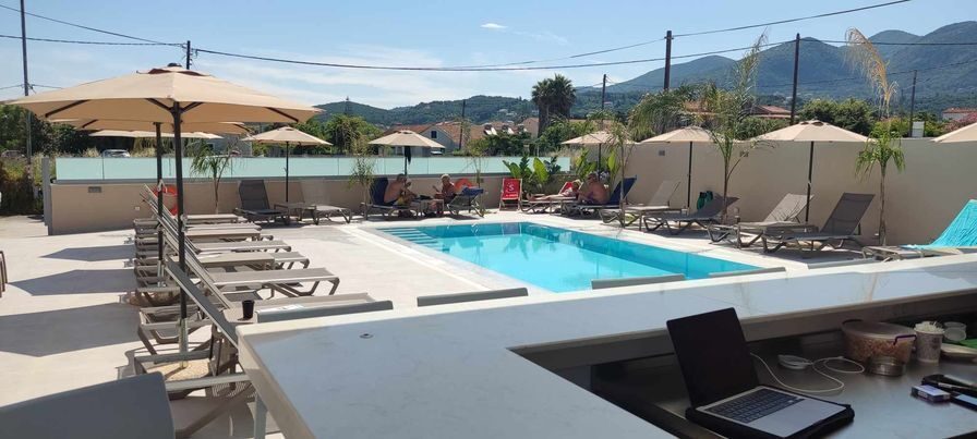 The pool terrace in the afternoon